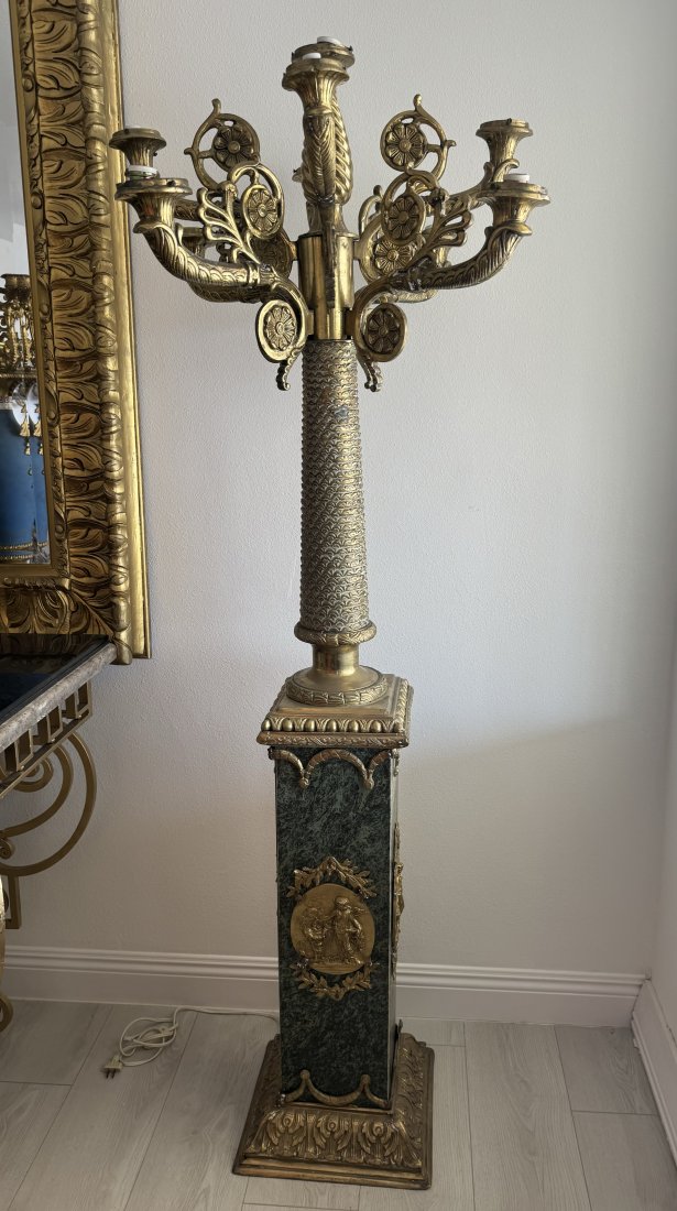Marvel and Bronze French Style Floor Candelabra (1 of 3)