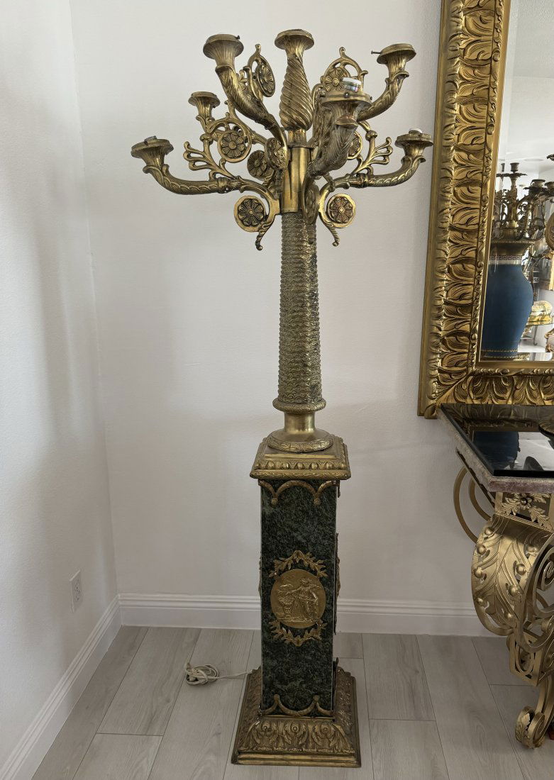 Marbel and Bronze French Style Floor Candelabra (1 of 3)