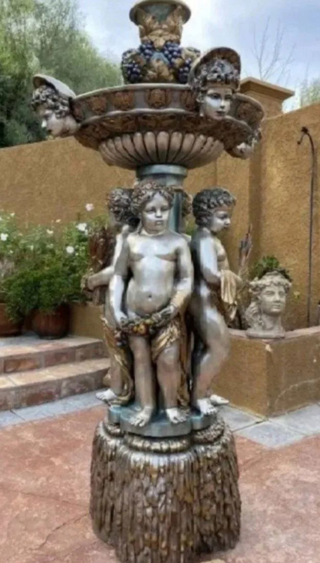 Bronze Four Seasons Cherub Fountain with Top Tier: Measurements: 74 in H x 40 in