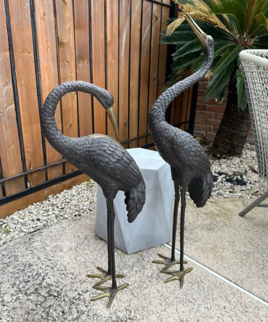 Pair of Bronze Cranes Sculptures (1 of 3)