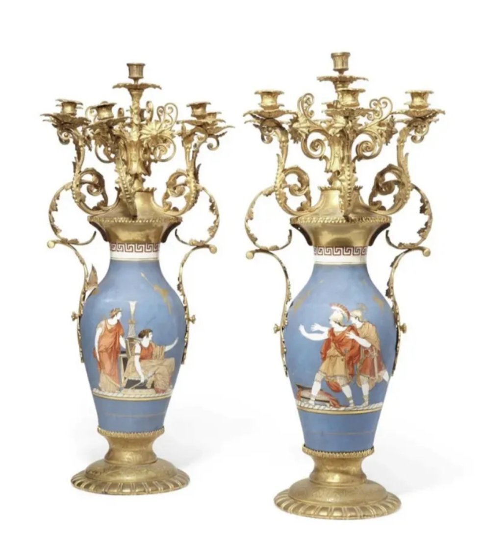 19th Century Brass and Porcelain Candelabra Set (1 of 1)
