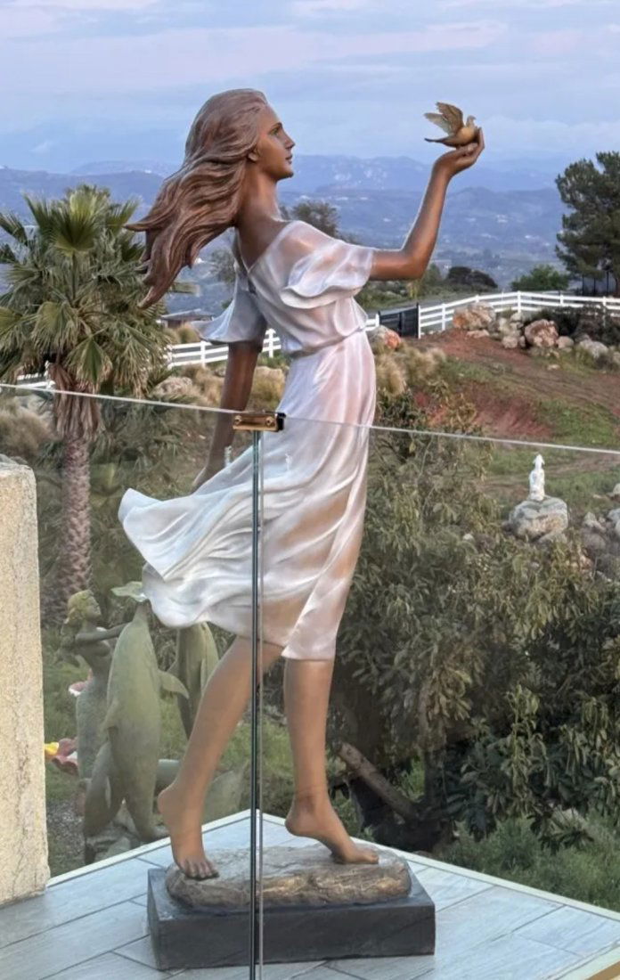 Life Size Bronze Lady with Bird Sculpture (1 of 3)