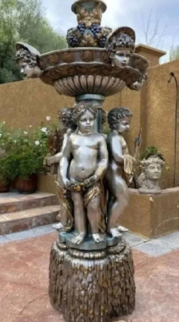 Bronze Four Seasons Cherub Fountain with Top Tier: Measurements: 74 in x 40 in