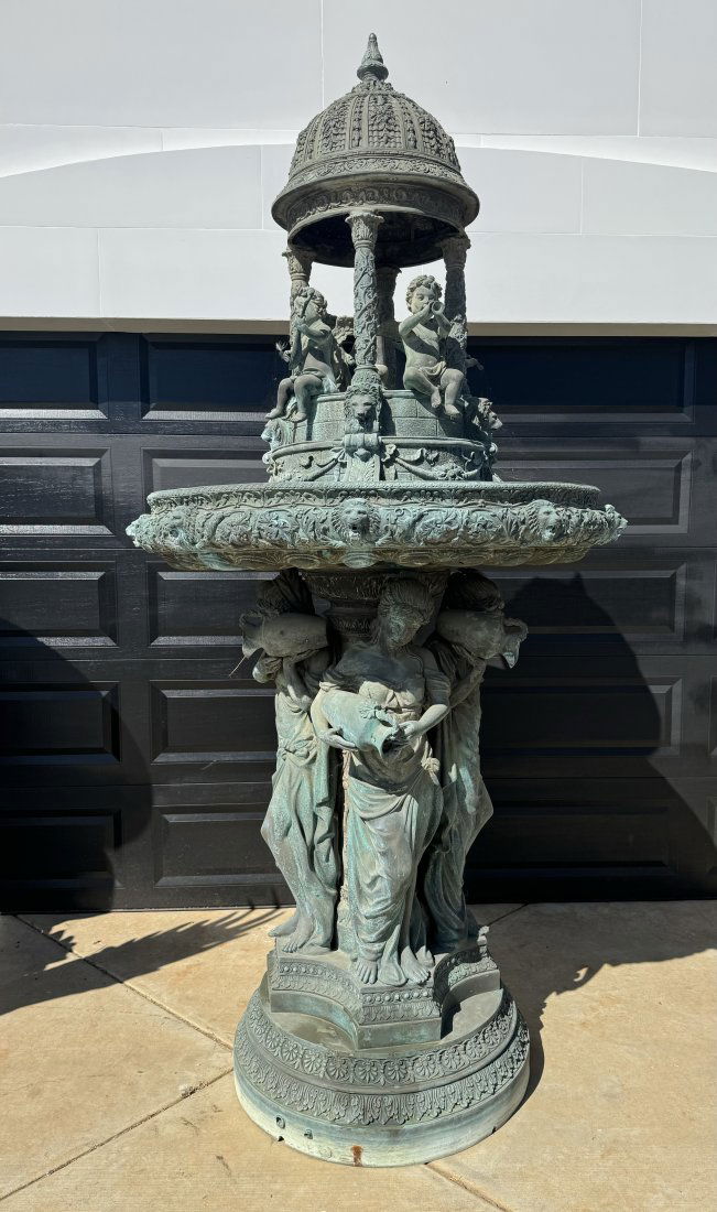 Monumental Four Season Ladies with cherubs Bronze Fountain: Measurements: 112 x 54 in x 54 in
