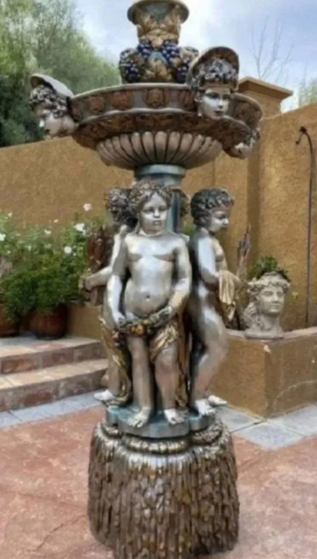 Bronze Four Seasons Cherub Fountain with Top Tier: Measurements: 74 in x 40 in