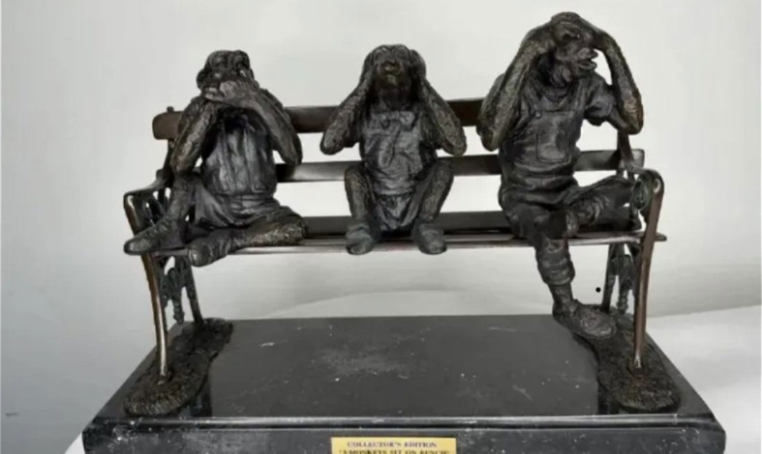 Collector Edition 3 monkeys sitting on a bench Bronze Sculpture (1 of 4)