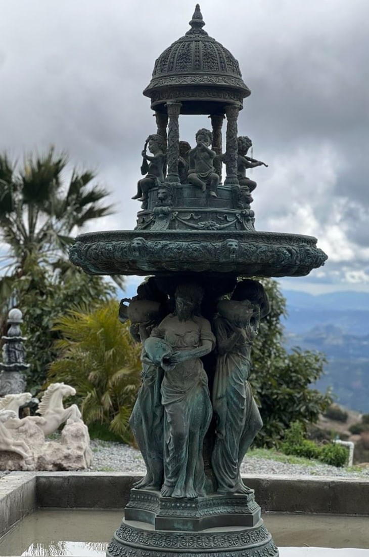 Monumental Bronze Fountain Cherubs And four Season Ladies: Size, 112" H x 54" L x 54" W