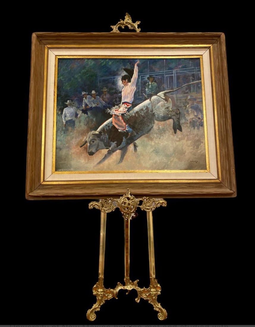 1987 Western Cowboy Bullfighting Oil Painting (1 of 5)