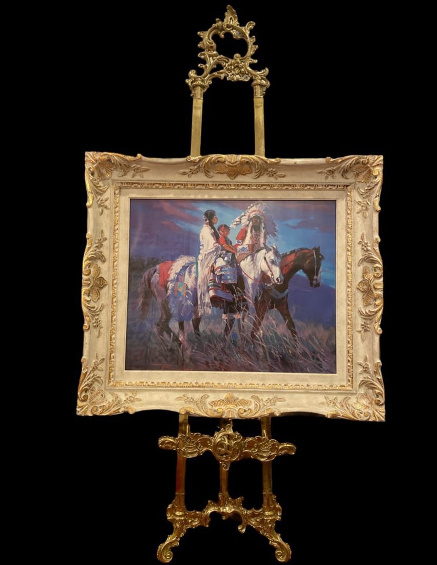 Native American Pastel Painting -by Rillups: - Frame Size : 32 n H x 29 in L - Painting Size: 23 in L x 19 in H