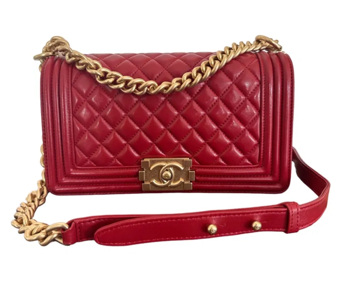 Chanel Boy Leather Red Handbag (1 of 6)