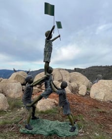 Life Size Bronze Sculpture Children Playing by Jim Davidson