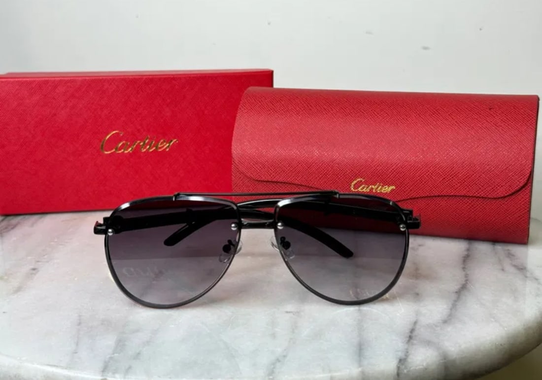 Cartier Aviator Sunglasses: Includes case and box