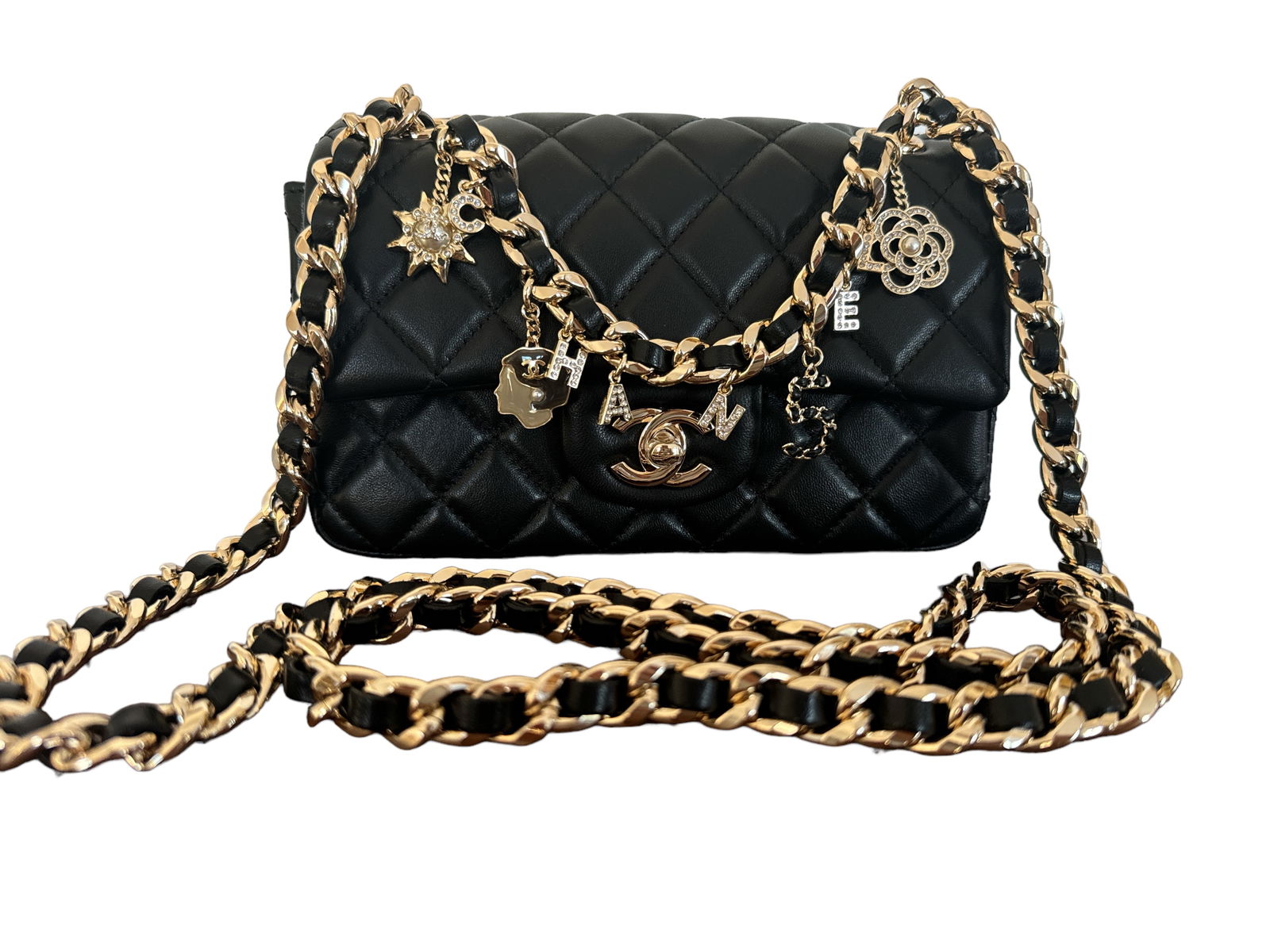 Chanel Black Quilted Lambskin Mini Rectangular Coco Charms Flap Bag Gold Hardware (1 of 7)