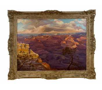 Grand Canyon Landscape Oil Painting by Maurice Green: Huge Original hand Oil Painting on Panel - Frame 52 L x 46 in H