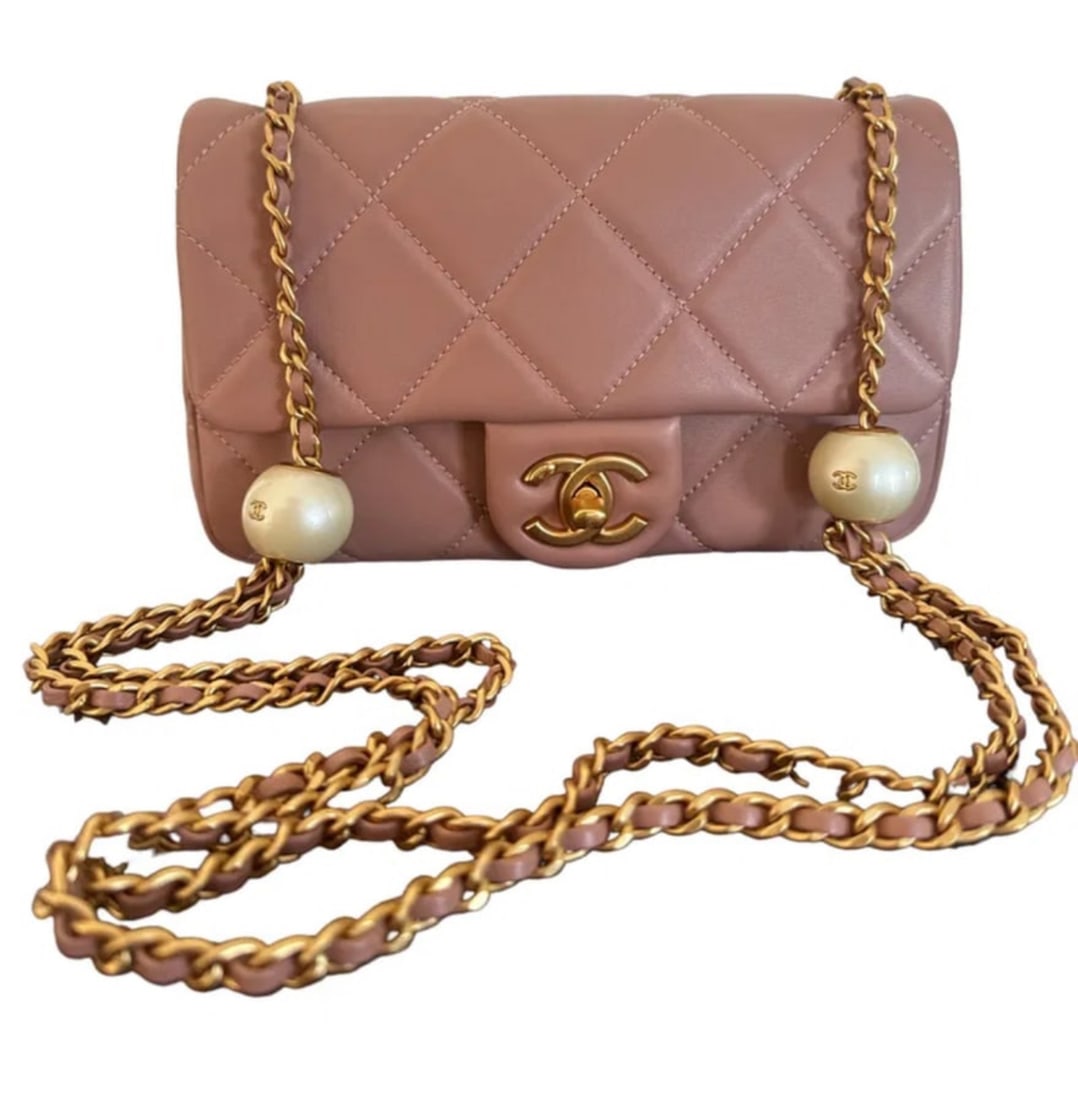 Chanel Pearl Quilted Mini Flap Pink Handbag (1 of 7)