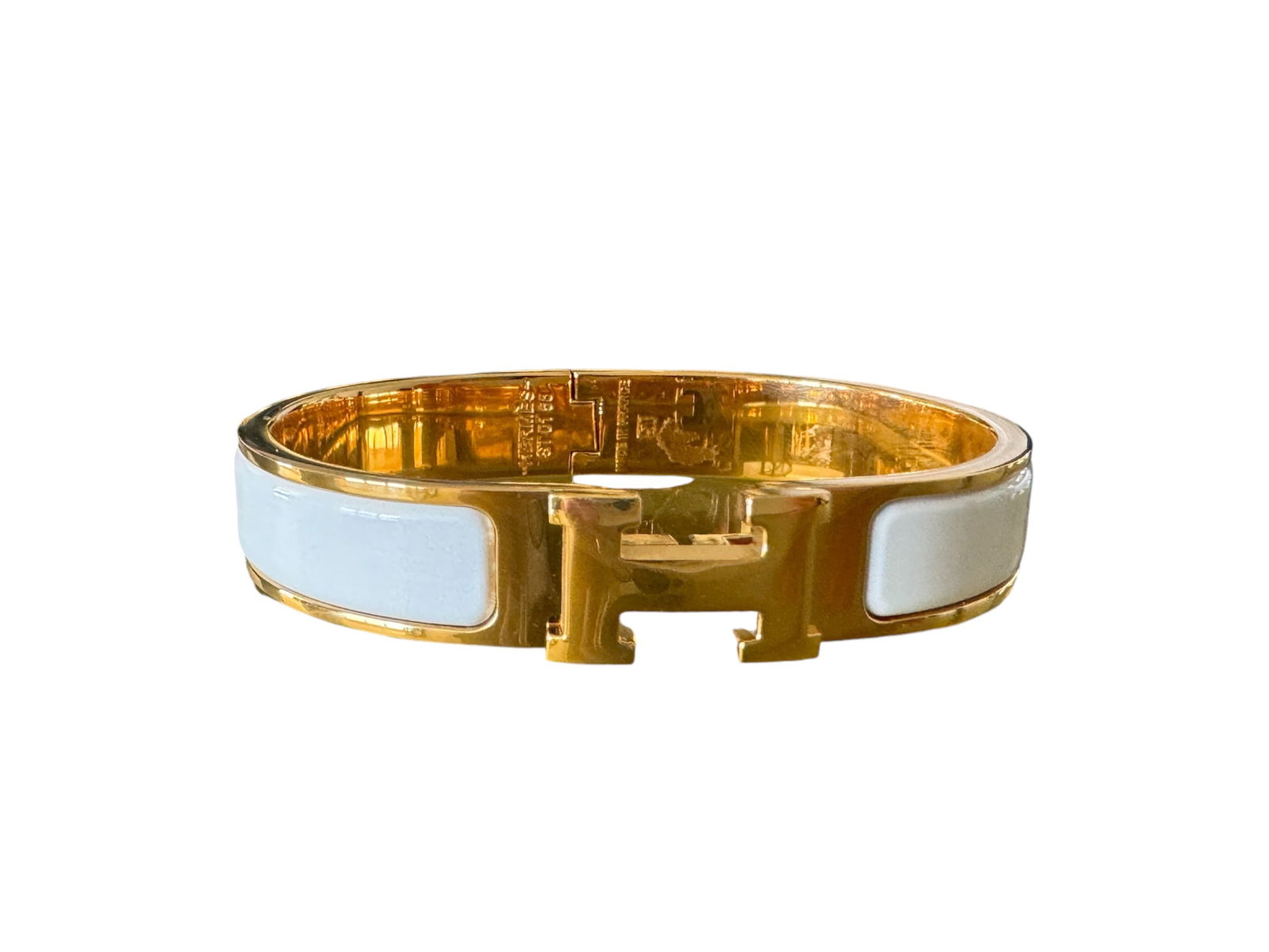 Hermes Clic H Enamel Bangle Bracelet White (1 of 2)