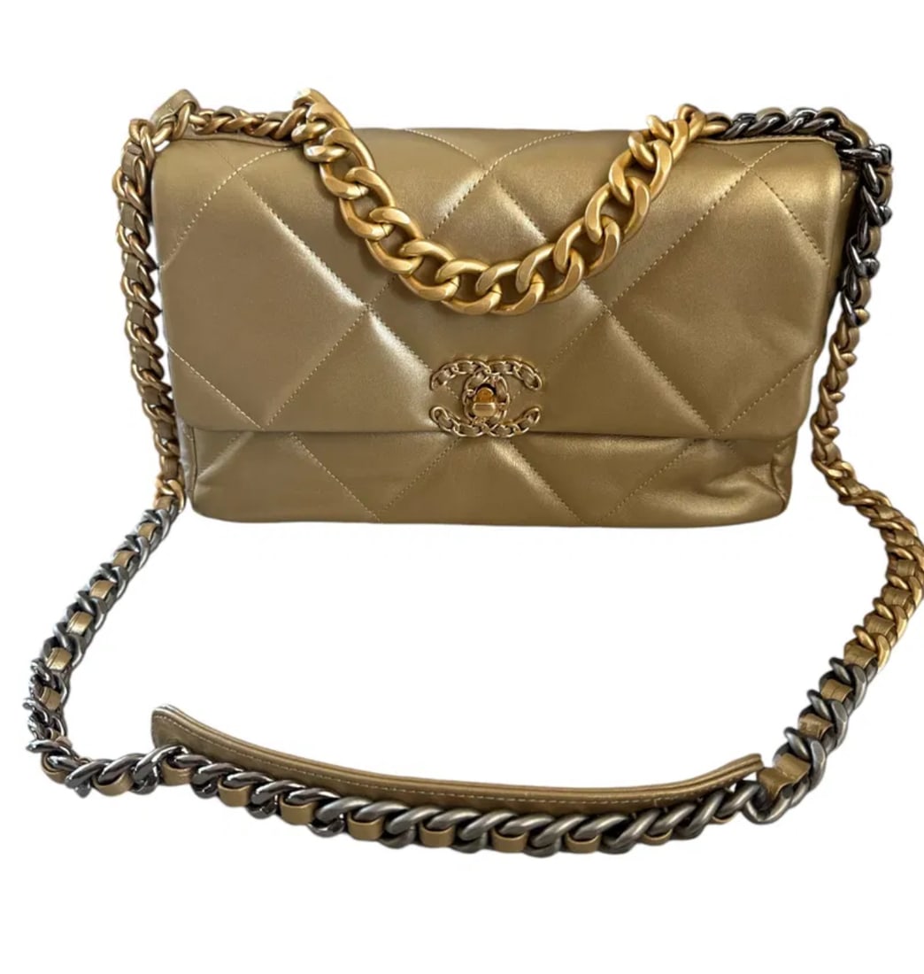 CHANEL Large Metallic Quilted Chanel 19 Crossbody (1 of 5)