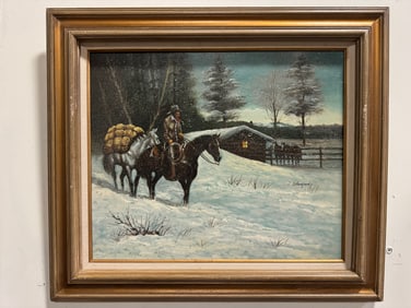 J. Stanford Winter Scene Oil Painting