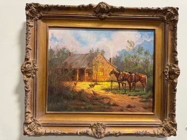Cabin Horses On Canvas