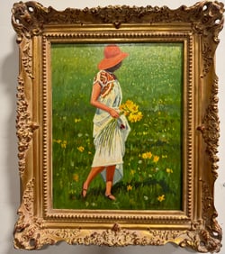 Girl and Flowers  Canvas Painting by Wezwick
