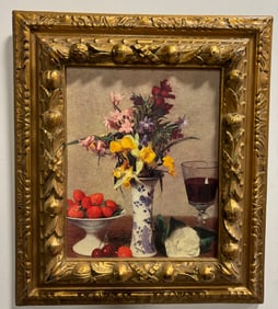 Wine and Flowers Print Framed