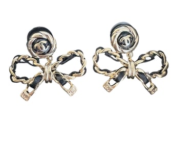 Chanel 2022 Leather Bow Drop Earrings