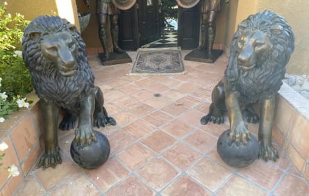 Monumental Life Size Bronze Lions Sculptures
