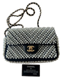 Chanel Black Lambskin Pearl on Flap Bag