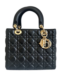 Christian Dior Lady Medium Black Leather Bag