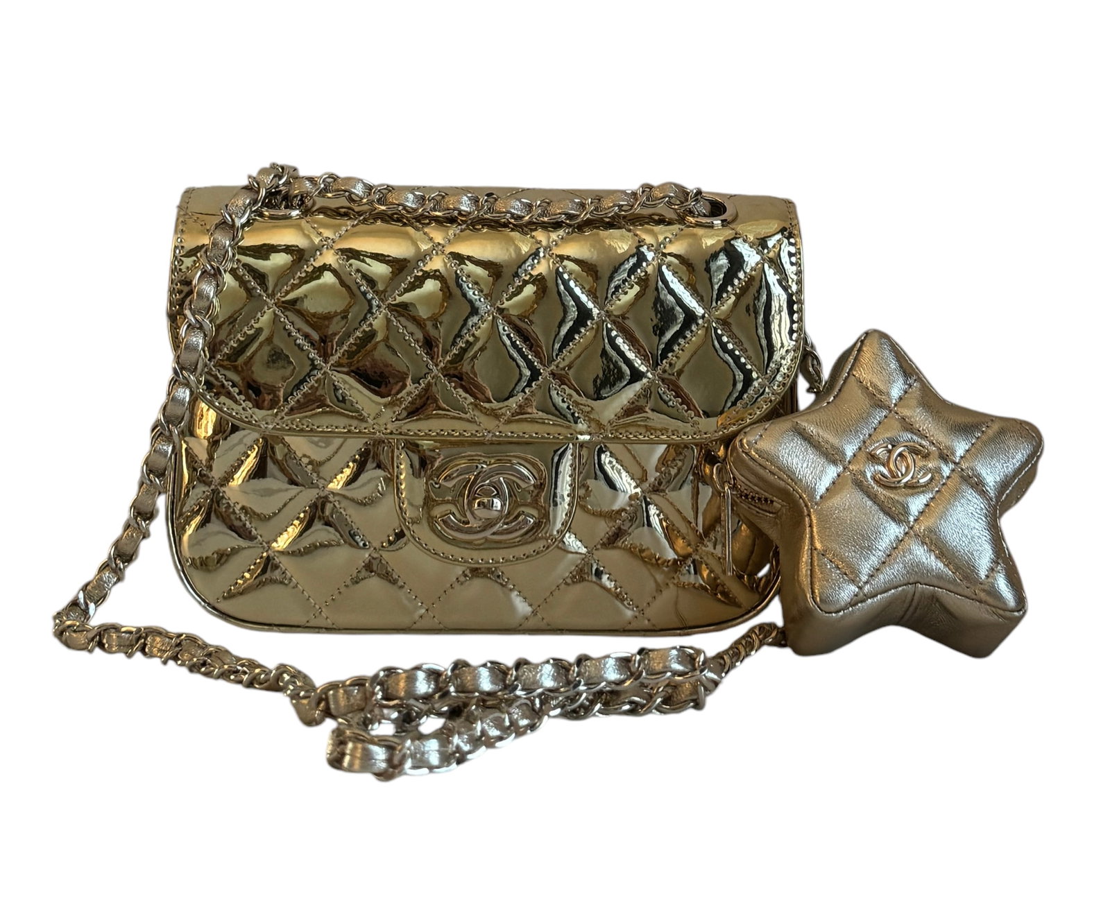 Mirror Calfskin Metallic Calfskin Quilted Hollywood Boulevard Mini Flap With Star Coin Purse Gold (1 of 8)