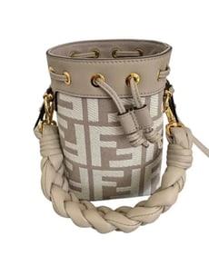 FENDI Canvas Nappa F is Fendi FF Embroidered Mini Mon Tresor Bucket Bag Grezzo White Nuvola