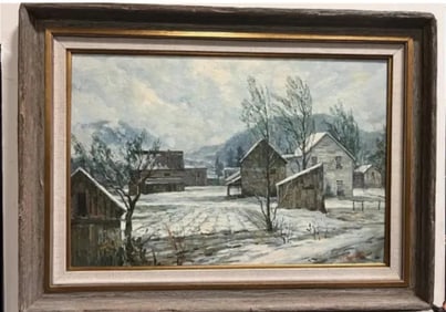 Winter in Village Oil Painting by Arthur Forbis