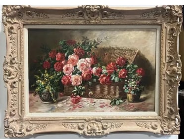 Roses Oil on Canvas Painting by J. mattews