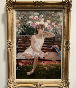 Girl Seated on bench oil Painting by R. Maleakin