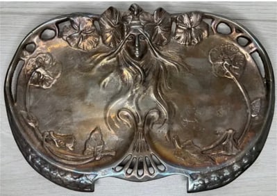 Art Nouveau Bronze Silver Over Bronze Dressing Table Tray