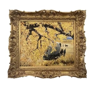 1976 Countryside Landscape Oil on Panel Painting