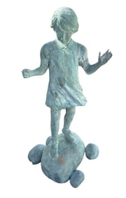 Life Size Bronze Girl Climbing Rocks Sculpture