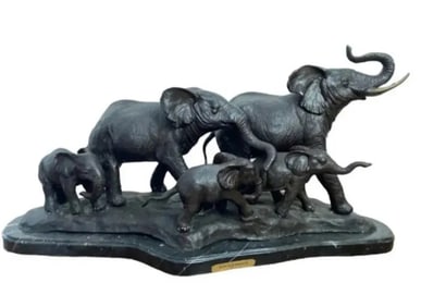 32 in Large Elephant Family Bronze Sculpture