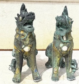 Pair of Antique Bronze Foo Dogs