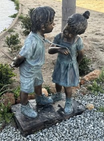 Life Size Bronze Boy and Girl Sculpture