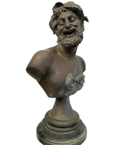 36 in H Life Size God of Wine Bronze Bust Sculpture