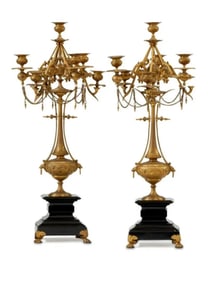 Pair of French Brass Candelabras Set