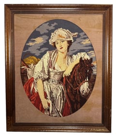 Needlepoint Embroidery Lady with a Horse Art