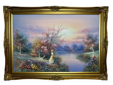 Lanscape Woman by Lake Oil Painting