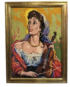 Woman Playing the Violin Needle Point Art