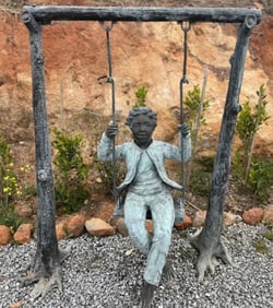 Life Size Bronze Boy on Swing Sculpture