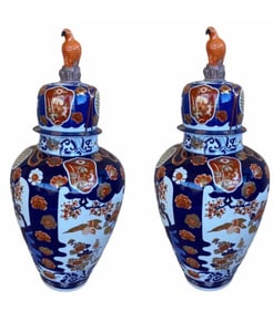 PAIR OF LARGE IMARI STYLE VASES