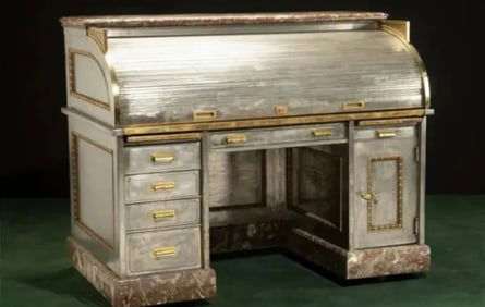 Brass and Steel Roll Top Desk