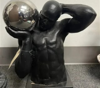 lModern Atlas Sculpture Holding Stainless Steel Ball
