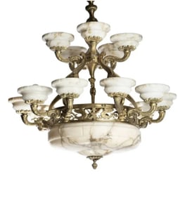 Large Edwardian-style bronze and alabaster chandelier